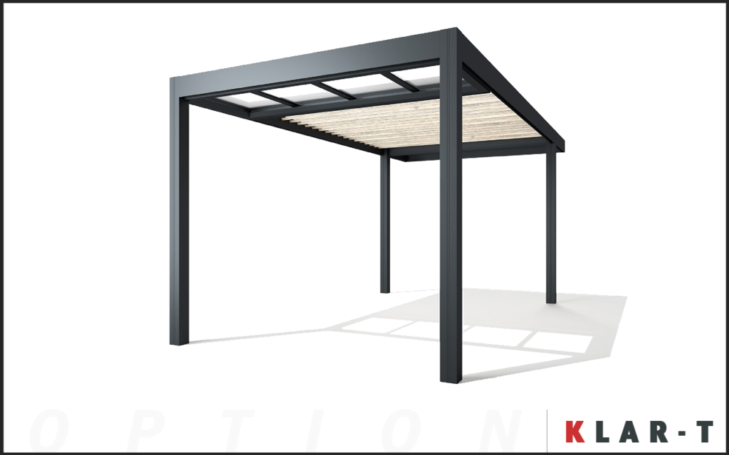 Une pergola en aluminium avec un espace clarté, un puits de lumière pour amener plus de luminosité sous votre pergola