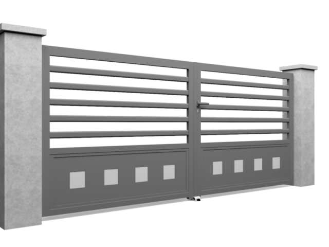 Portail en aluminium sur mesure MODERN SIMPLI A4 avec un motif et des barreaux horizontaux